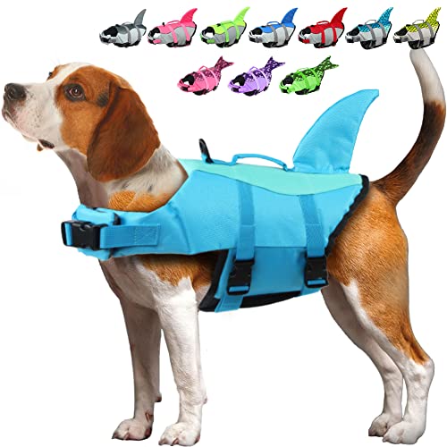 EMUST Hunde Schwimmweste, verstellbare kleine/mittelgroße/große Hundeschwimmweste für Wassersicherheit Haustier Schwimmweste mit Rettungsgriff Sicherheitsweste für Schwimmbad Strand, L Poolblau von EMUST