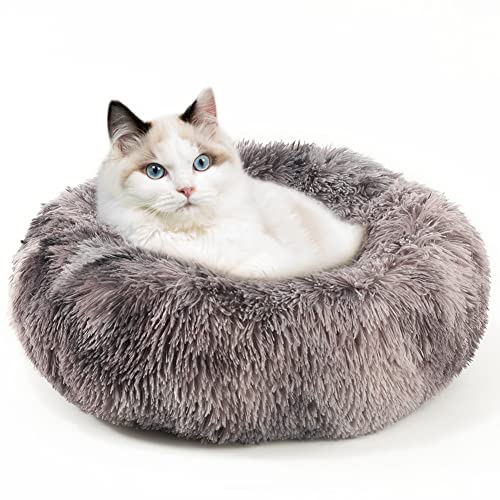 EMUST Katzenbett Flauschig Hundebett Rund Waschbar Hunde Bett Donut Plüsch Kuschelbett, Weich Haustierbett für Kleine und Mittelgroße Katzen Hunde, 40cm Batik-Dunkelgrau von EMUST