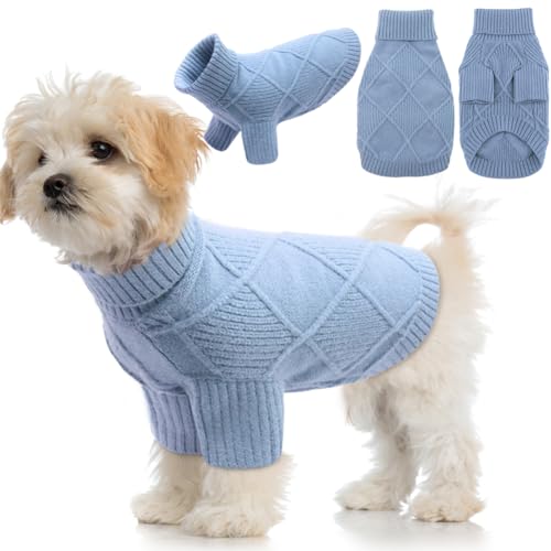EMUST Haustier-Pullover, niedliche Hundepullover für mittelgroße Hunde mit Rautenmuster, Warmer Hundepullover für kaltes Wetter, Blau L von EMUST