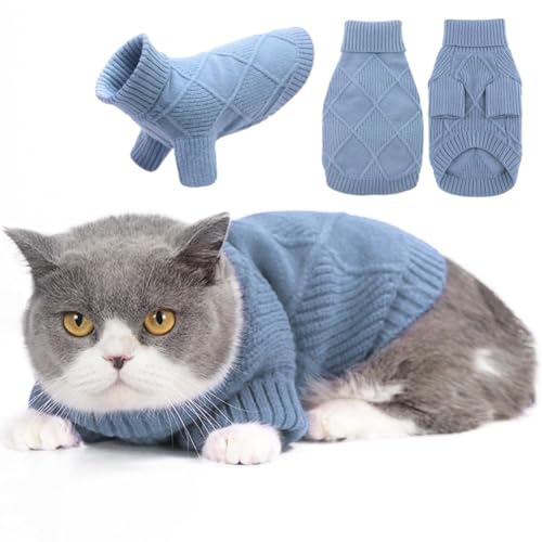 EMUST Haustier-Pullover, niedliche Hundepullover für mittelgroße Hunde mit Rautenmuster, Warmer Hundepullover für kaltes Wetter, Blau L von EMUST