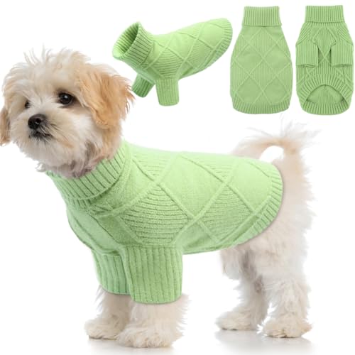 EMUST Haustier-Pullover, niedliche Hundepullover für mittelgroße Hunde mit Rautenmuster, Warmer Hundepullover für kaltes Wetter, Grün L von EMUST
