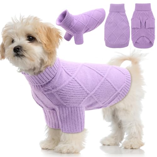 EMUST Haustier-Pullover, niedliche Hundepullover für mittelgroße Hunde mit Rautenmuster, Warmer Hundepullover für kaltes Wetter, Lila L von EMUST