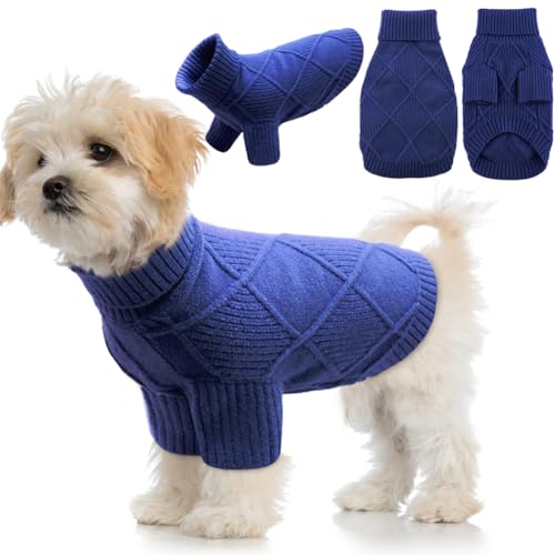 EMUST Haustier-Pullover, niedliche Hundepullover für mittelgroße Hunde mit Rautenmuster, Warmer Hundepullover für kaltes Wetter, Marineblau L von EMUST