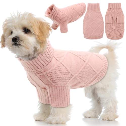 EMUST Haustier-Pullover, niedliche Hundepullover für mittelgroße Hunde mit Rautenmuster, Warmer Hundepullover für kaltes Wetter, Rosa L von EMUST