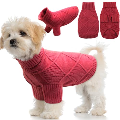 EMUST Haustier-Pullover, niedliche Hundepullover für mittelgroße Hunde mit Rautenmuster, Warmer Hundepullover für kaltes Wetter, Rot L von EMUST