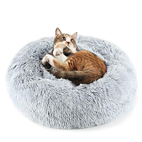 EMUST Katzenbett Flauschig Hundebett Rund Waschbar Hunde Bett Donut Plüsch Kuschelbett, Weich Haustierbett für Kleine und Mittelgroße Katzen Hunde, 40cm Farbverlauf-Grau von EMUST
