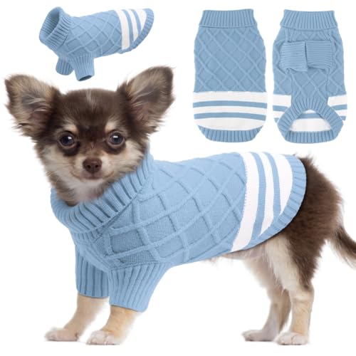 EMUST Hunde Pullover Kleine Hund, Weiche Katzenpullover mit Rollkragen, Dehnbarer Kleiner Hundepullover für Sphynx, Chihuahuas, Bulldogge, Blau S von EMUST