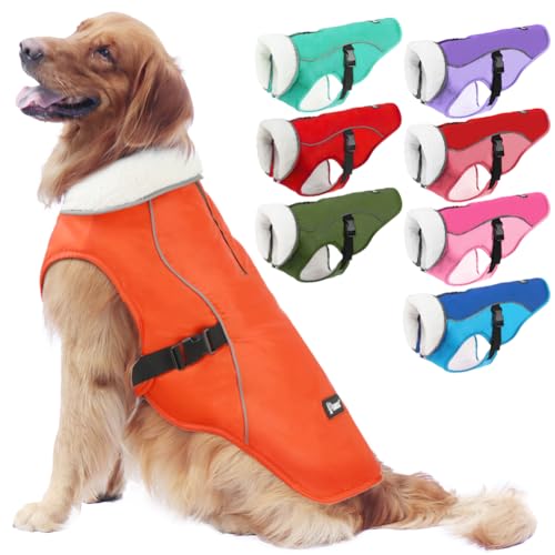 EMUST Winterhundejacke, kuschelige winddichte Hundejacke für kaltes Wetter, einfarbig, für mittelgroße Hunde, Orange, M von EMUST