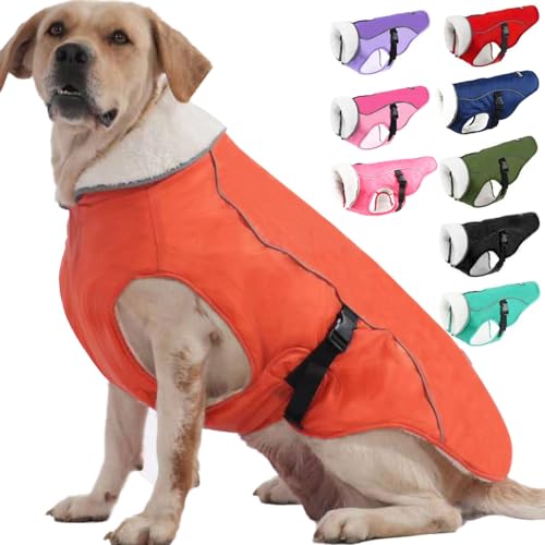 EMUST Hundemantel, Winddichte Hundebekleidung für kaltes Wetter, Reflektierende Wintermäntel für Hunde, Warme Welpenjacke für Kalten Winter, Orange, S von EMUST