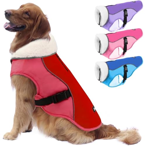 EMUST Hundemantel für kaltes Wetter, Fleecefutter kleine/mittelgroße/große Hundejacke für den Winter, warme wasserdichte Hunde-Winterkleidung für große Hunde, Neu Orange XL von EMUST