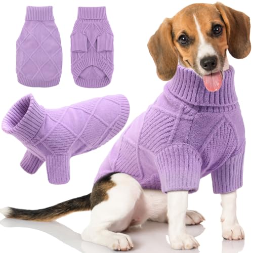 EMUST Hundepullover für große Hunde, elastischer großer Hundepullover mit Ärmeln, weicher Hunde-Rollkragenpullover für Herbst & Winter, Lila XL von EMUST