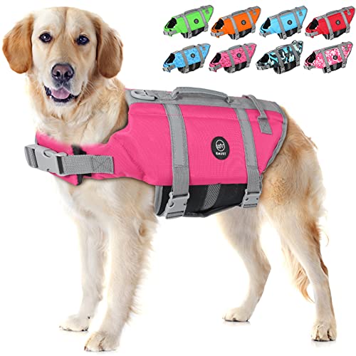 EMUST Hundeschwimmweste, Verstellbare Hundeschwimmweste mit Rettungshandhabung Hundeschwimmweste für kleine/mittlere/große Hunde, XS, neu Solid Pink von EMUST