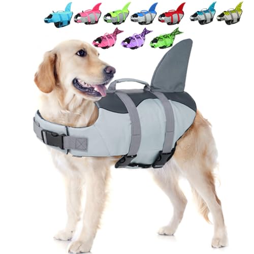 EMUST Hundeschwimmweste Hai, Ripstop-Hundeschutzweste mit Rettungsgriff für kleine, mittelgroße und große Hunde, Sicherheits-Schwimmanzug für Schwimmbad, Strand, Bootfahren, Large von EMUST