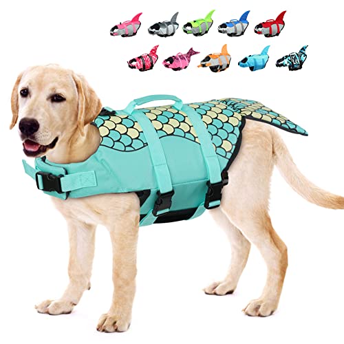 EMUST Hundeschwimmwesten, Hundeschwimmweste für Schwimmen, Boot, Pool, Ripstop Hundeschwimmweste mit hohem Auftrieb und Hebegriff für kleine und mittelgroße Rassen, (M, Grün) von EMUST