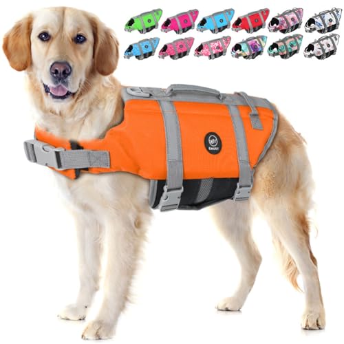 EMUST Hundeschwimmwesten reflektierend & verstellbar Schutzweste mit verbessertem Auftrieb & Rettungsgriff zum Schwimmen, 2XL, neu Orange von EMUST