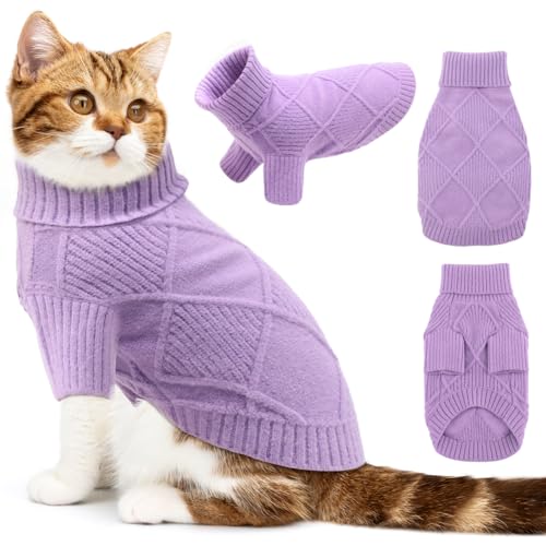 EMUST Katzenpullover, elastischer extra Kleiner Hundepullover mit Ärmel für Herbst & Winter, warme Welpenpullover für kleine Hunde für den Urlaub, Lila XS von EMUST