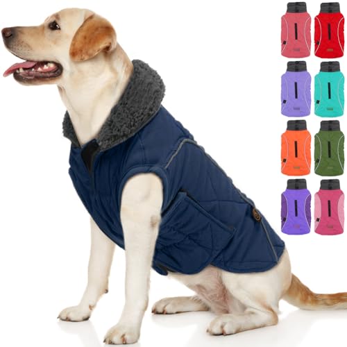 EMUST Winter Hundemantel, Fleece Hundebekleidung für kaltes Wetter, Britischer Stil Winddichte warme Hundejacke für Kleine Hunde Hundemäntel für den Winter, NeuDunkelblau, XS von EMUST
