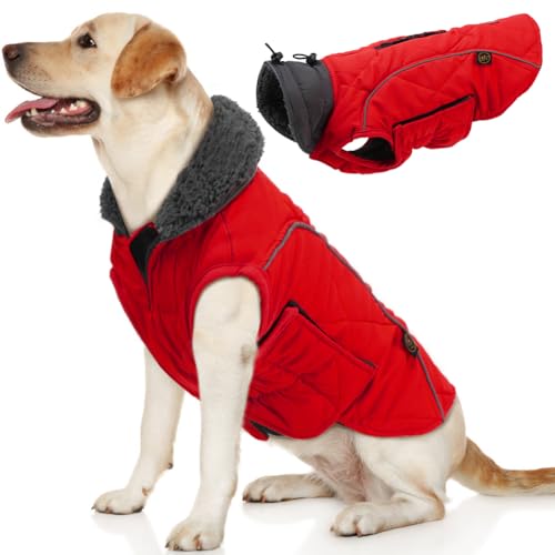 EMUST Winter Hundemantel, Fleece Hundebekleidung für kaltes Wetter, Britischer Stil Winddichte warme Hundejacke für Kleine Hunde Hundemäntel für den Winter, NeuRot, XS von EMUST
