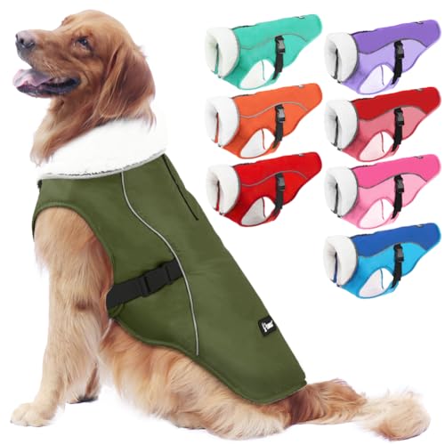 EMUST Winterhundejacke, kuschelige winddichte Hundejacke für kaltes Wetter, einfarbig, für mittelgroße Hunde, Grün, M von EMUST