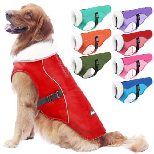 EMUST Winterhundejacke, kuschelige winddichte Hundejacke für kaltes Wetter, einfarbig, für mittelgroße Hunde, Rot, M von EMUST