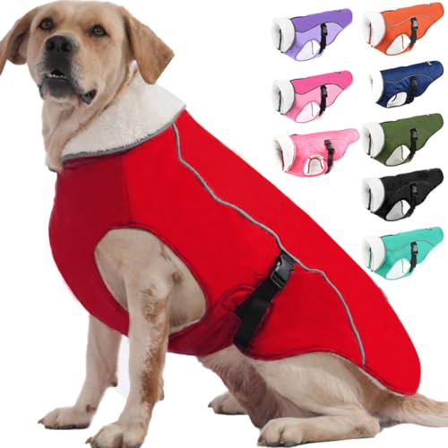 EMUST Winterhundejacke, kuschelige winddichte Hundejacke für kaltes Wetter, einfarbig, für mittelgroße Hunde, Rot, M von EMUST