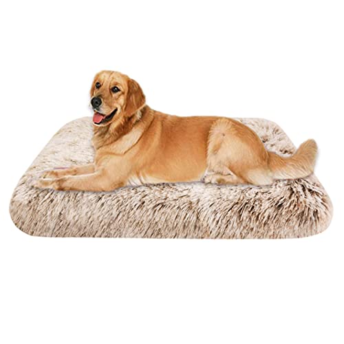 EN AyuL Hundebett-Matratze, groß, orthopädisch, Eierkiste, Schaumstoff, beruhigendes Hundebett, weiches, flauschiges Katzen-Schlafkissen, abnehmbar, waschbar (100 x 60 x 7 cm, braun) von EN AyuL