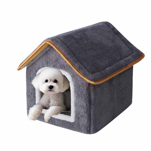 Faltbares Hundehaus, waschbares Plüsch-Iglu, für den Innenbereich, warm, gemütlich, Katzenhöhle, bequemes Haustierbett für Welpen, Kätzchen, Kaninchen (L, Grau) von EN AyuL
