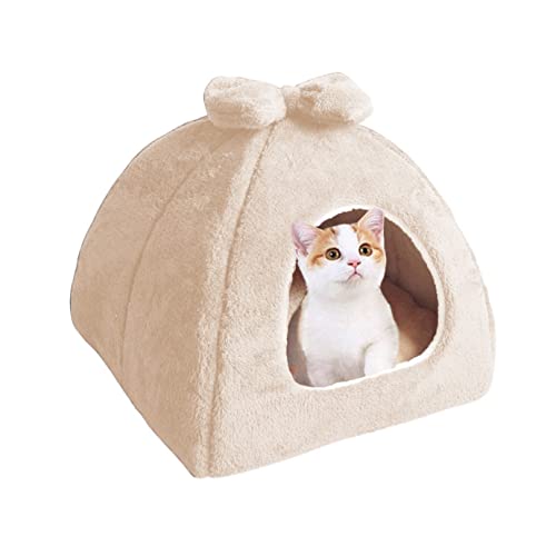 Haustierhöhle, Katzenbett, Haus, Hundeunterstand, Haustierzelt, Hausbett, rutschfestes, abnehmbares Hundekissen, Katzen, Iglu, weiches Haustierbett, Haus (35 x 35 x 30 cm, Beige) von EN AyuL