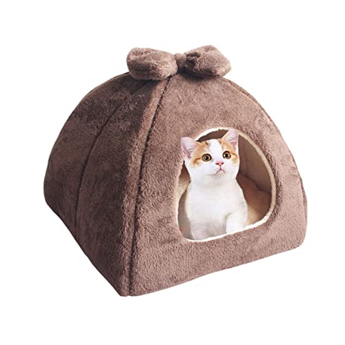 Haustierhöhle, Katzenbett, Haus, Hundeunterstand, Haustierzelt, Hausbett, rutschfestes, abnehmbares Hundekissen, Katzen, Iglu, weiches Haustierbett, Haus (35 x 35 x 30 cm, Kaffeebraun) von EN AyuL