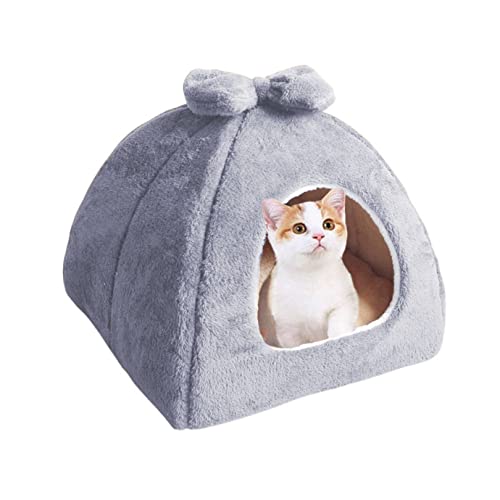 Haustierhöhle, Katzenbett, Haus, Hundeunterstand, Haustierzelt, Hausbett, rutschfestes, abnehmbares Hundekissen, Katzen, Iglu, weiches Haustierbett, Haus (55 x 55 x 50 cm, grau) von EN AyuL