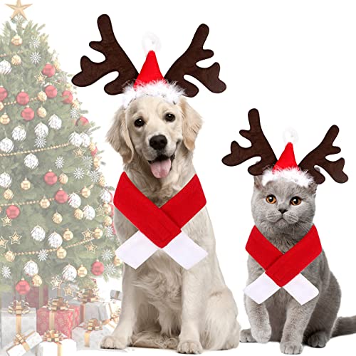 Weihnachten Haustier Stirnband, Hund Katze Rentier Geweih Weihnachts Hunde Stirnband Haustier Stirnband mit Weihnachten Haustier Schal, Für Katze, Hund Haustier Weihnachtsfeier Dekoration von ENAIAH