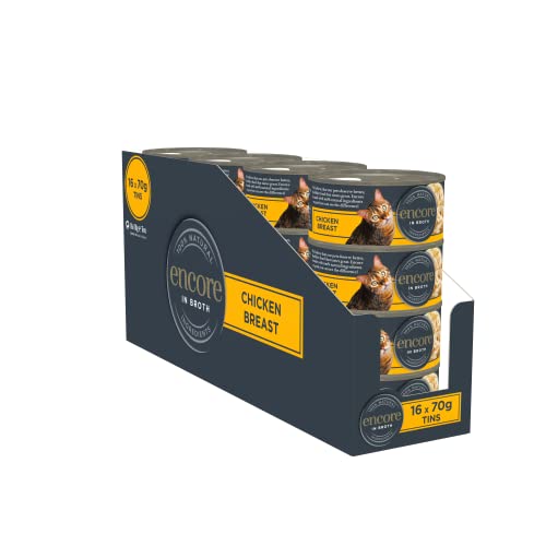 Encore 100% natürliches Premium-Hühnchenbrust Nassfutter für erwachsene Katzen in Brühe - Packung mit 16 x 70g Dosen von ENCORE