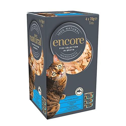 Encore 100% Natural Wet Cat Food, Fish Selection in Broth 70g Tin (4x70g) von ENCORE