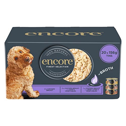 Encore 100% natürliches Nassfutter für Hunde, Huhn, Multipack in Brühe 156 g Dosen (20 Stück) von ENCORE