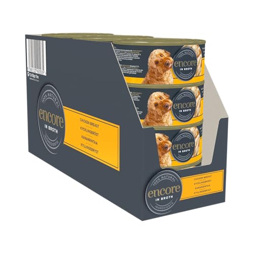 Encore 100 prozent Natural Nassfutter für Hunde, hochwertiges Hühnerbrustfilet in Brühe - Packung mit 12 Dosen zu je 156 g von ENCORE