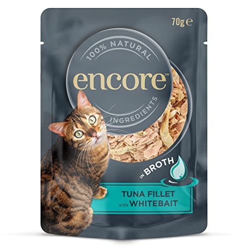 Encore Katzenfutterbeutel mit Thunfischfilet und Sardellen (16 x 70-g-Beutel), Verpackung kann variieren von ENCORE