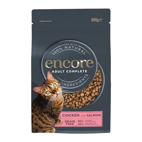 Encore Natural Chicken with Salmon Dry Cat Food for Adult Cats - Pack of 3 x 800g Bags von ENCORE
