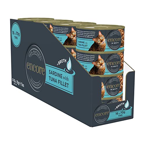 Encore Premium 100% natürliches Katzen-Nassfutter in der Dose mit Sardinen- und Thunfischfilet - Packung mit 16 x 70g von ENCORE