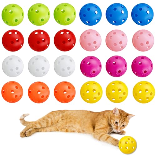 ENERKEEN Kunststoff-Bälle ohne Glöckchen für Innenkätzchen, Geschenke für Katzen (26 Löcher, 42 mm, 24 Stück) von ENERKEEN