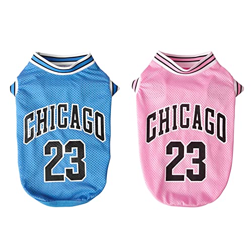 2 Stücke Basketball Hundehemd T-Shirts Sommerkleidung,Mesh-Tuch Weich und atmungsaktiv Weste Schweißhemd(LAFE7-1 L) von ENGEL WEMANG