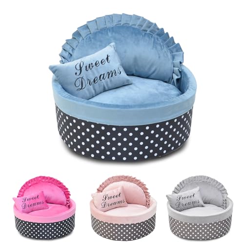 ENGEL WEMANG Hundebett mit Punkten, Schwammfüllung und fleecebezogen – warmes Katzenbett mit Kissen, weich und wärmend (Blau, φ 50cm Gewicht unter 7,5 kg L) von ENGEL WEMANG