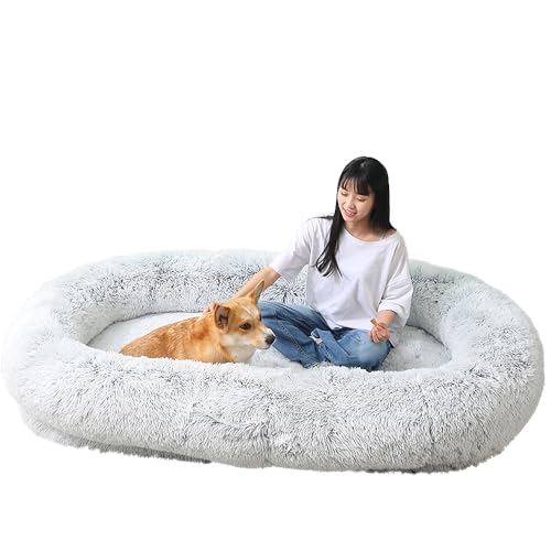 ENGEL WEMANG Super großes Luxus-Haustierbett, großes Hundebett, niedlich, weich und isoliert, abnehmbare 3,5cm Lange Wolle 165x95x30cm grau von ENGEL WEMANG