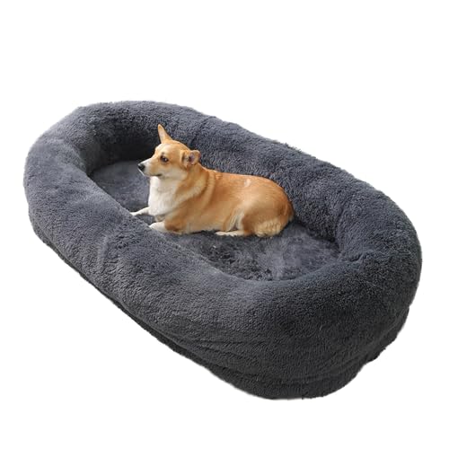 ENGEL WEMANG Super großes Luxus-Haustierbett, großes Hundebett, niedlich, weich und isoliert, abnehmbare 3,5cm Lange Wolle 165x95x30cm tief grau von ENGEL WEMANG