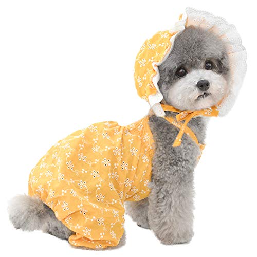 Hundekleidung für Klein Hund,Strandkleid,Katzenkleid,Hundekleid Prinzessin Kleid für Chihuahua Pudel Yorkshire mit Sonnenhut(Gelb M) von ENGEL WEMANG