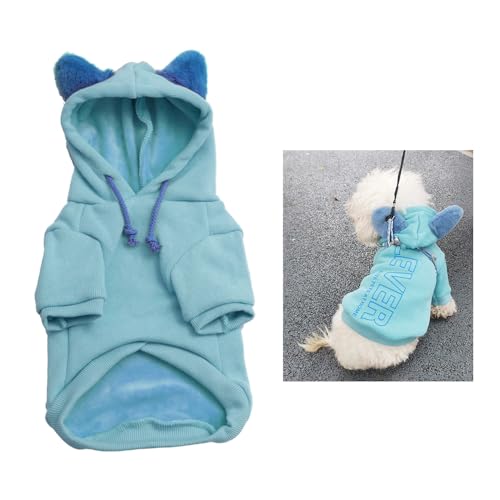 Hundemantel für kleine Hunde,Mode Kapuzenpullover,hundewintermantel,Kapuzenpullover Geeignet für kleine Hunde und Katzen 3-Farben Blau L von ENGEL WEMANG