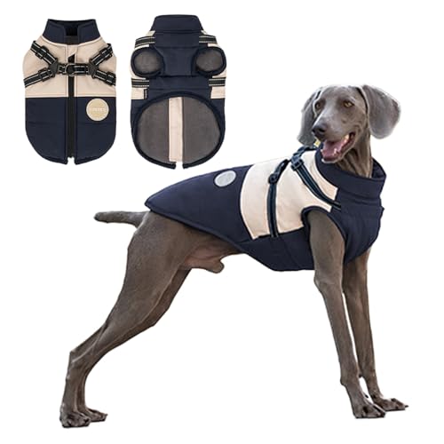 Hundeweste,Hundemantel Wasserdicht,Warme Weste mit Hundegeschirr Winter Plus Samt warm und weich Blau XXL von ENGEL WEMANG