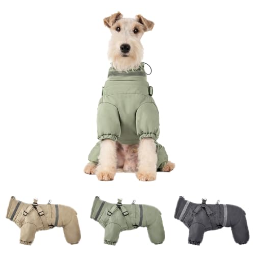 Hundeweste,Hundemantel Wasserdicht,Warme Weste mit Hundegeschirr Winter Plus hoher Kragen Samt warm und weich Grün XXL von ENGEL WEMANG