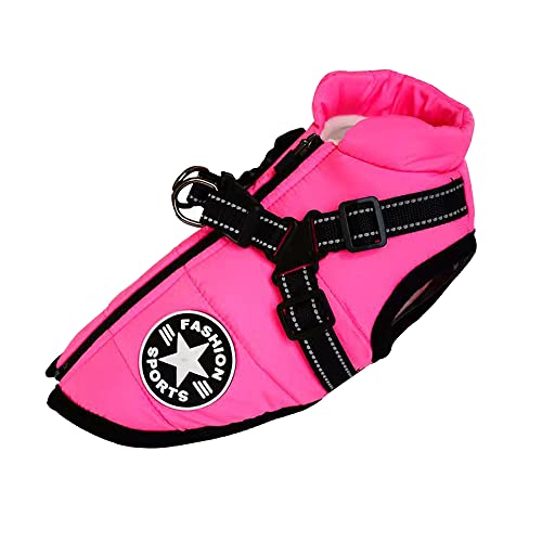 Hundeweste,Hundemantel Wasserdicht,Warme Weste mit Hundegeschirr Winter Warm und weich 9 Farben-Rosa XL von ENGEL WEMANG