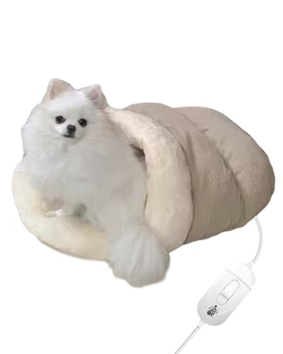 Katzenbett Beige Haustier Beheizter Schlafsack mit Wärmeeinstellungen, 3 Stufen Einstellung des Katzenkissens für Kleine Mittelgroße Kitty, Gemütliche Schöne Warme Welpenhöhlenbett (Size : Small Size Katzenbett Beige Haustier Beheizter Schlafsack mit Wärmeeinstellungen, 3 Stufen Einstellung des Katzenkissens für Kleine Mittelgroße Kitty, Gemütliche Schöne Warme Welpenhöhlenbett (Size : Small Size von ENHEN