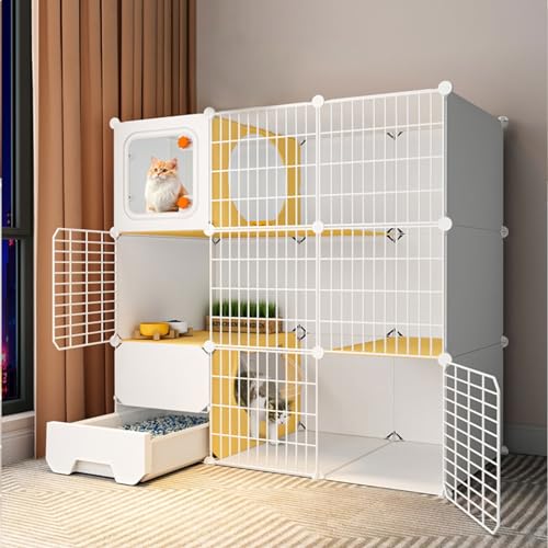 Katzenmöbel, Katzenschlafsessel, 3-stöckiges Katzengehege for den Innenbereich mit Katzentoilette, großes Katzengehege, Laufstall for den Innenbereich, abnehmbare Jaula para Gatos for 1–3 Katzen von ENSDIEPLS